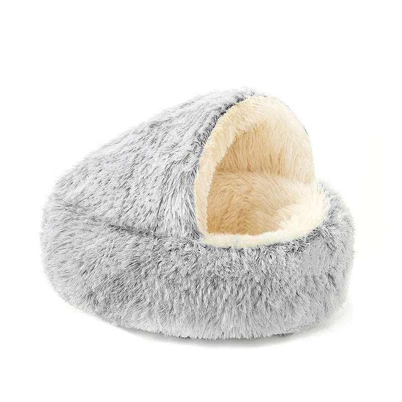 Coussin rond 2-en-1 convertible en nid pour chat