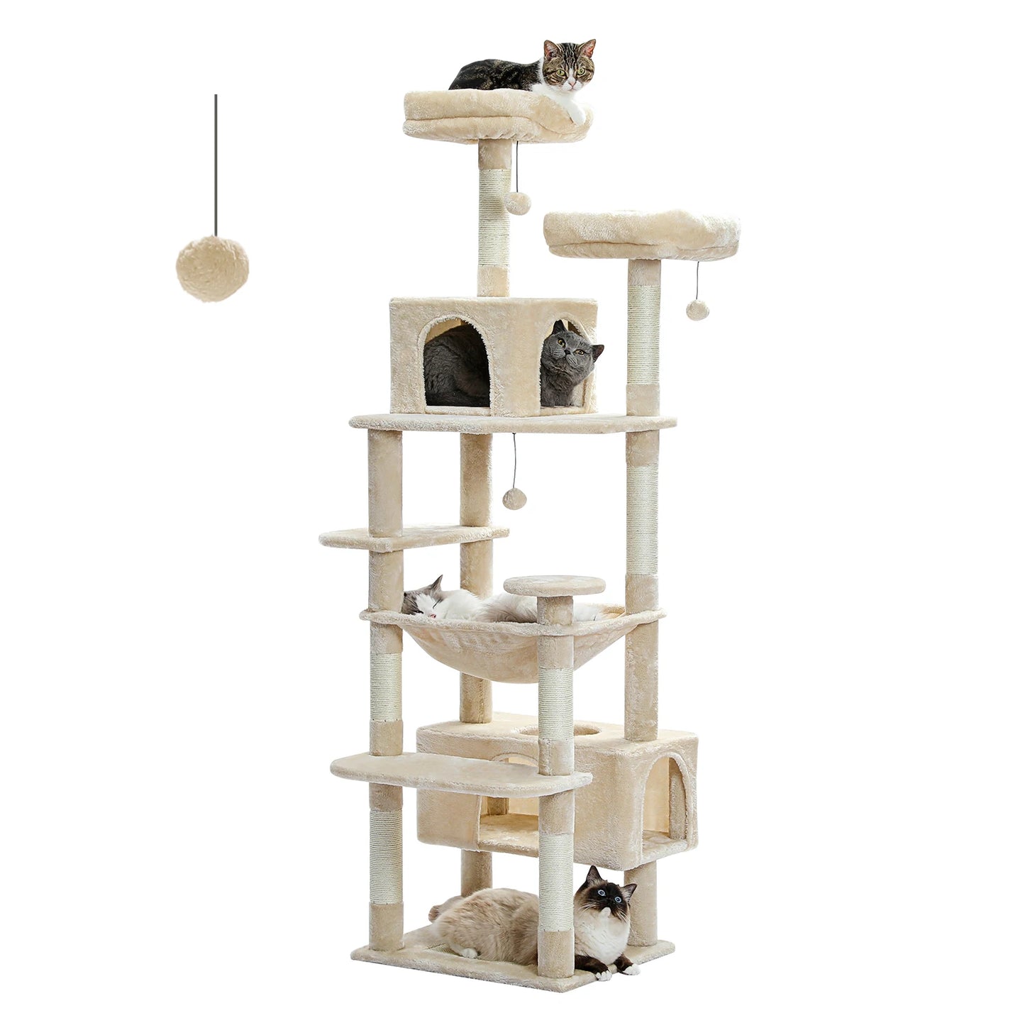 Grand arbre à chat multi-niveaux — sisal, hamac & niches