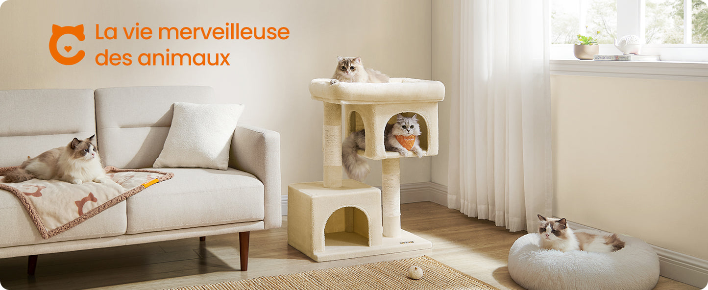 Arbre à chat Feandrea 84 cm — 2 niches et griffoir