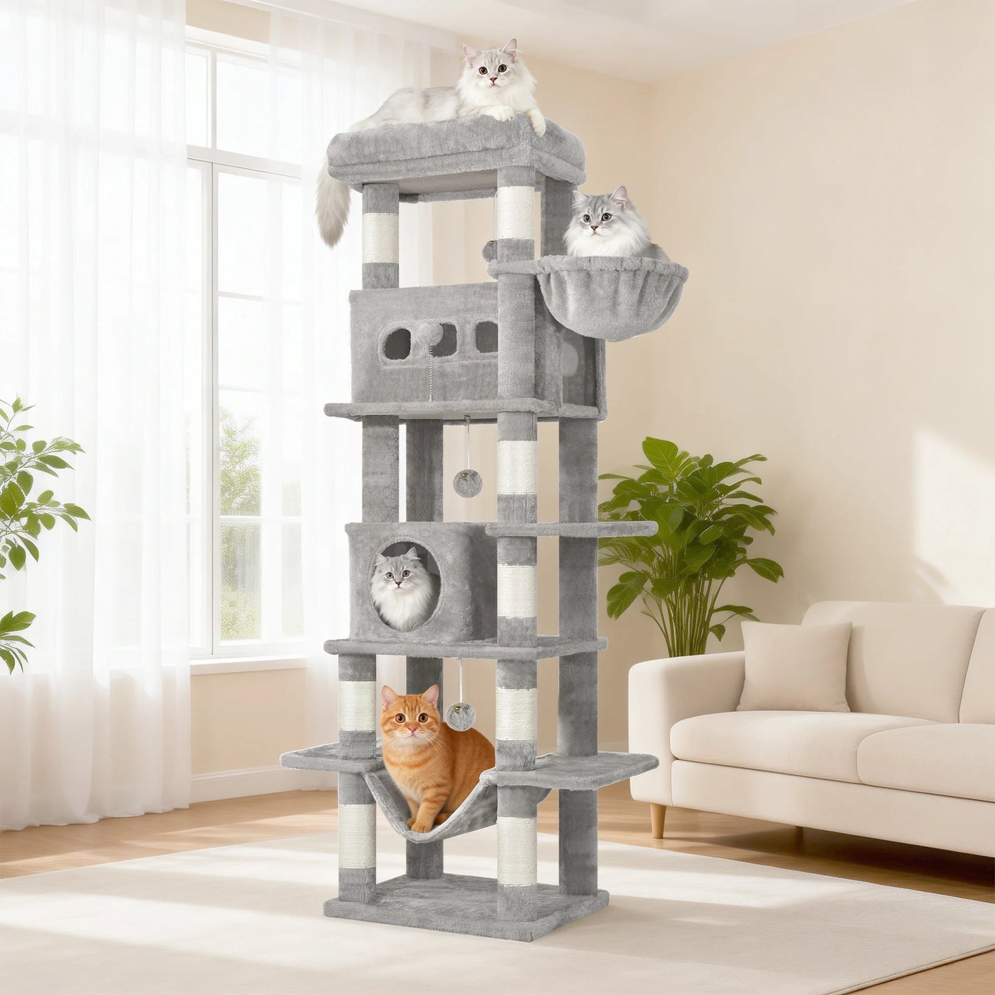 Arbre à chat XXL 170 cm — multi-plateformes pour grandes races