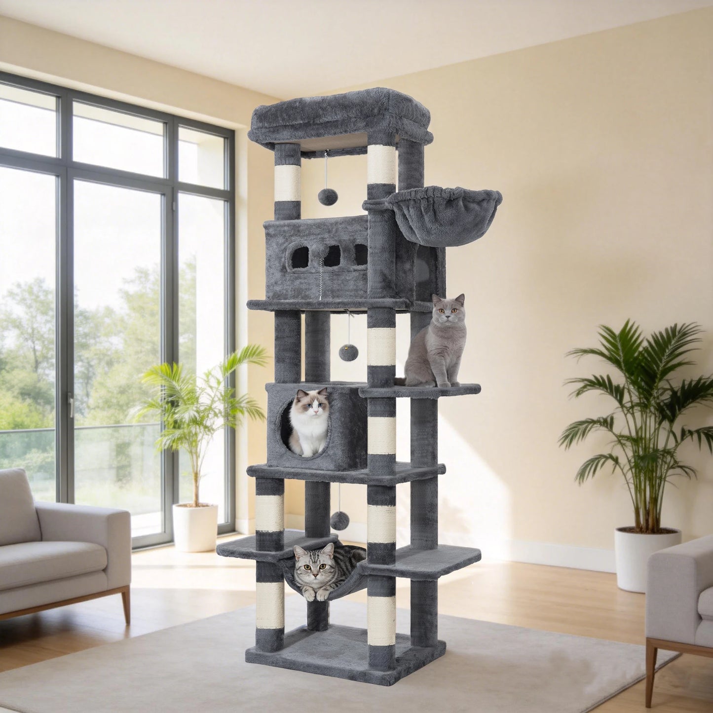 Arbre à chat XXL 170 cm — multi-plateformes pour grandes races