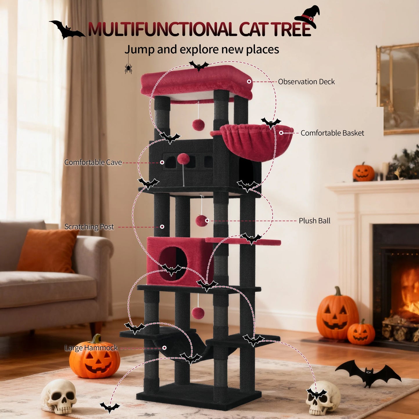 Arbre à chat XXL 170 cm — multi-plateformes pour grandes races