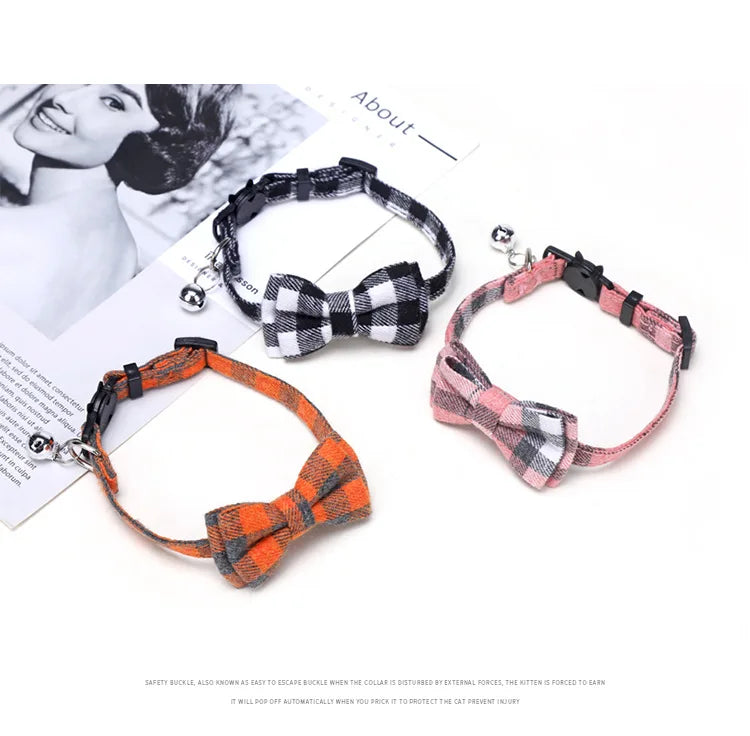 Collier chat nœud papillon & grelot — breakaway sécurisé