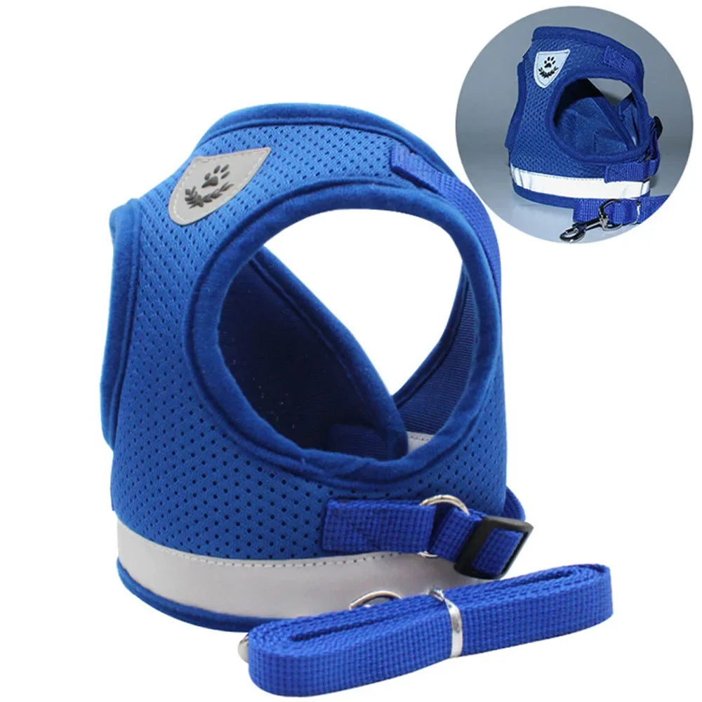 Harnais mesh réfléchissant avec laisse — ajustable pour chat