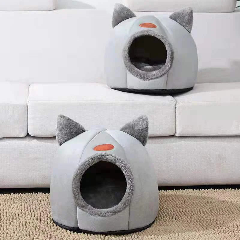 Nid caverne cosy en peluche pour chat — chaleur et intimité