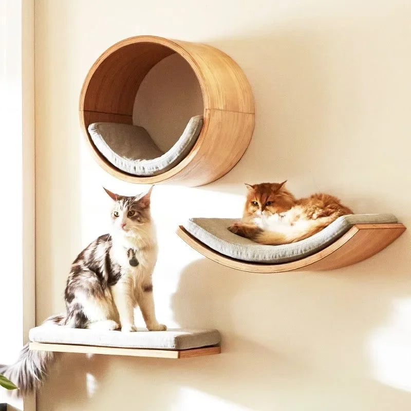 Étagères murales en bois pour chat — griffoir sisal modulable