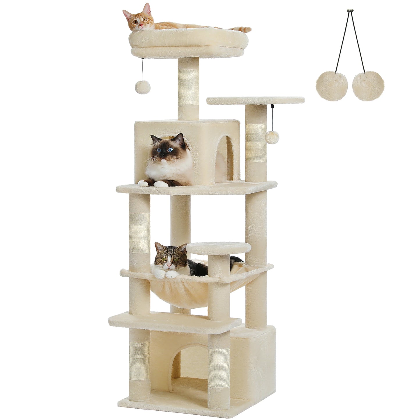 Grand arbre à chat multi-niveaux — sisal, hamac & niches