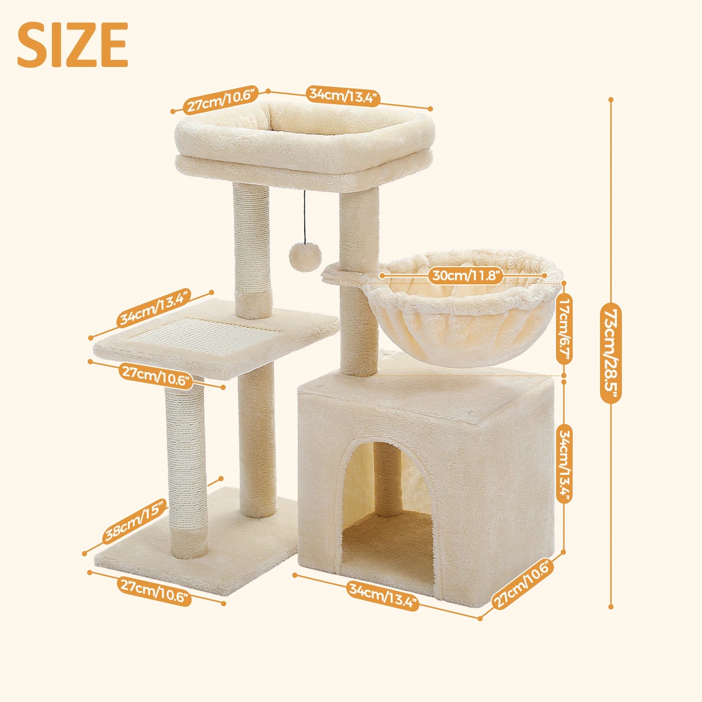 Arbre à chat 73 cm — hamac & griffoirs sisal pour chat d'intérieur