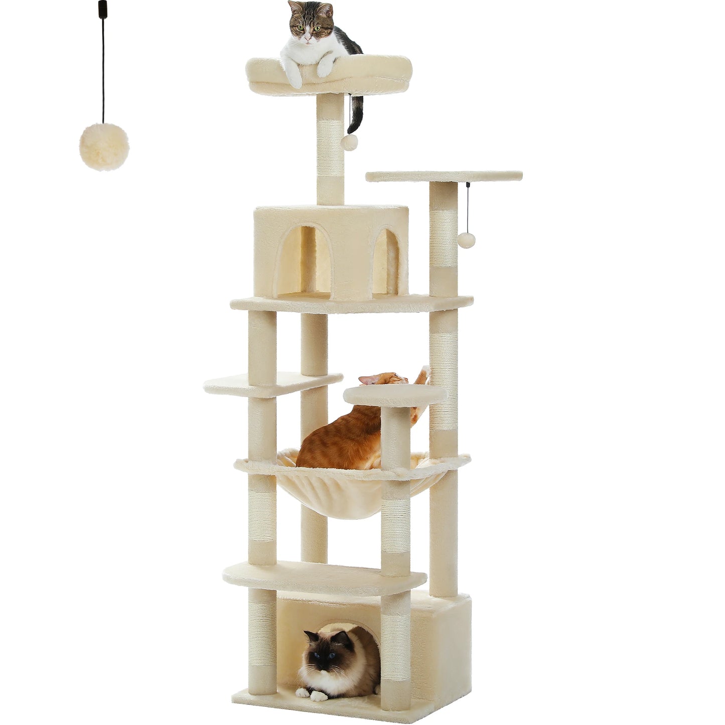 Grand arbre à chat multi-niveaux — sisal, hamac & niches