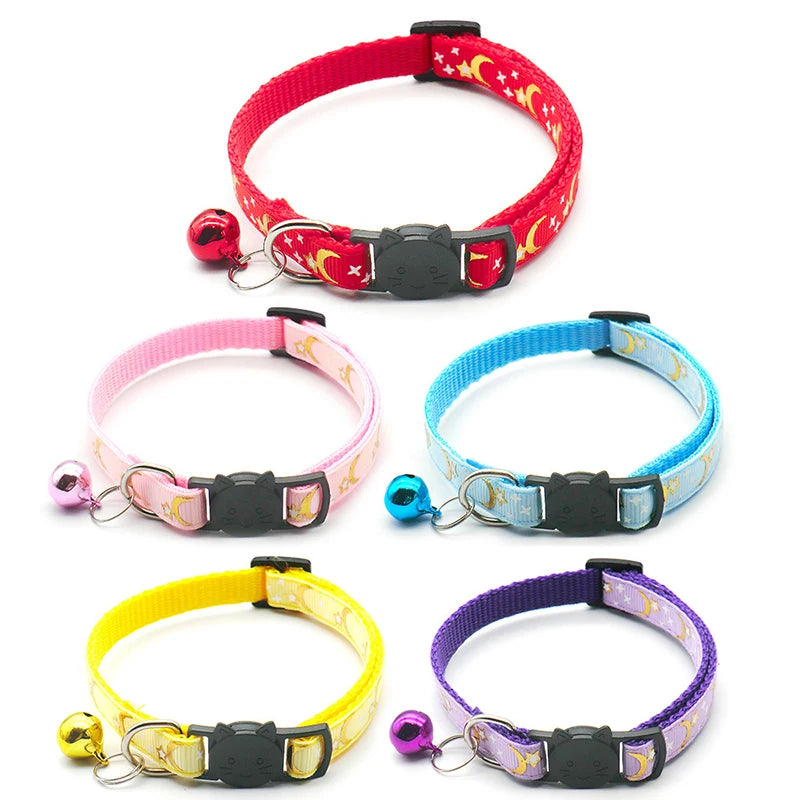 Collier chat étoiles & lune — réfléchissant avec grelot
