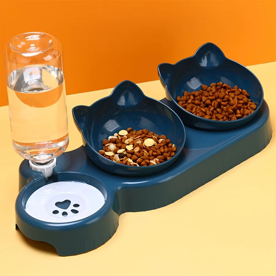 Set 3-en-1 gamelles & fontaine gravité — design oreilles de chat