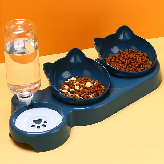 Set 3-en-1 gamelles & fontaine gravité — design oreilles de chat