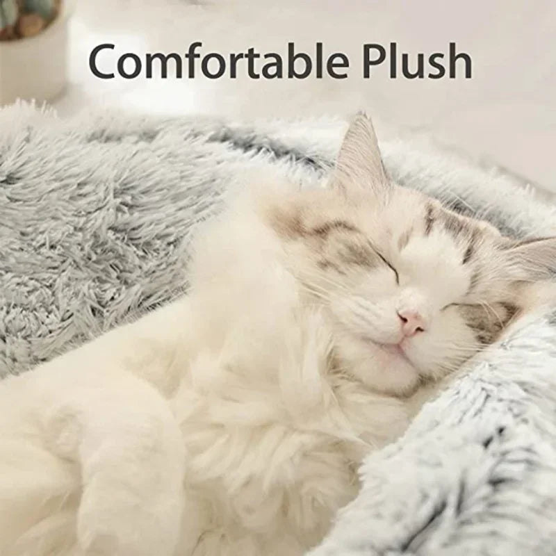 Coussin rond 2-en-1 convertible en nid pour chat