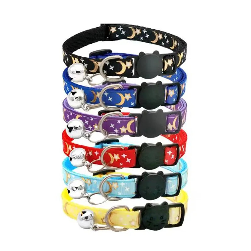 Collier chat coloré avec grelot — motif empreintes