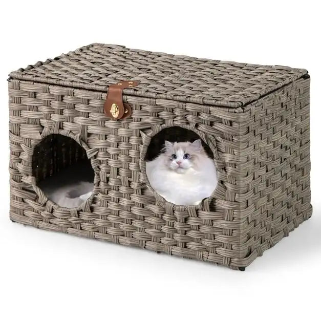 Panier osier décoratif en rotin PE pour chat