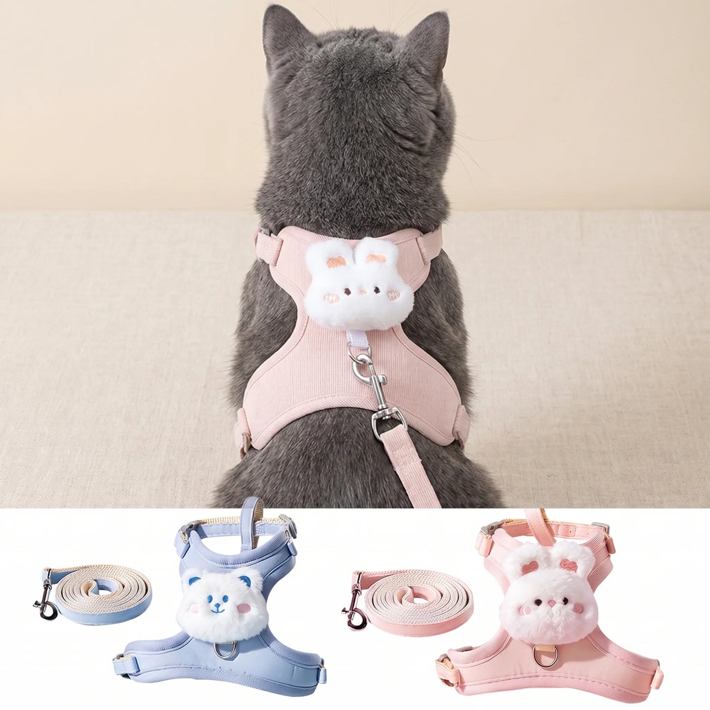 Harnais sac à dos peluche pour chat — escape-proof avec laisse