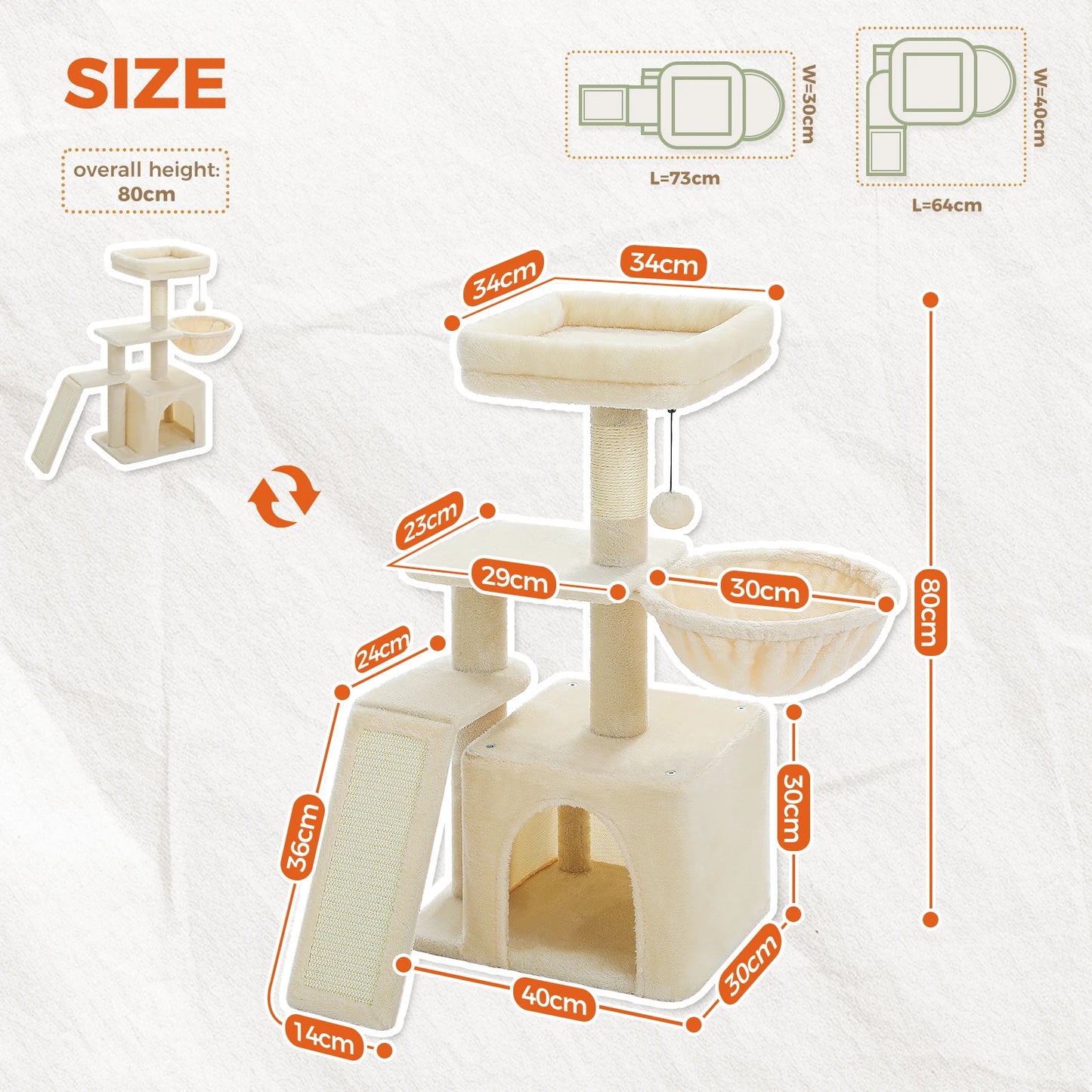 Arbre à chat 73 cm — hamac & griffoirs sisal pour chat d'intérieur