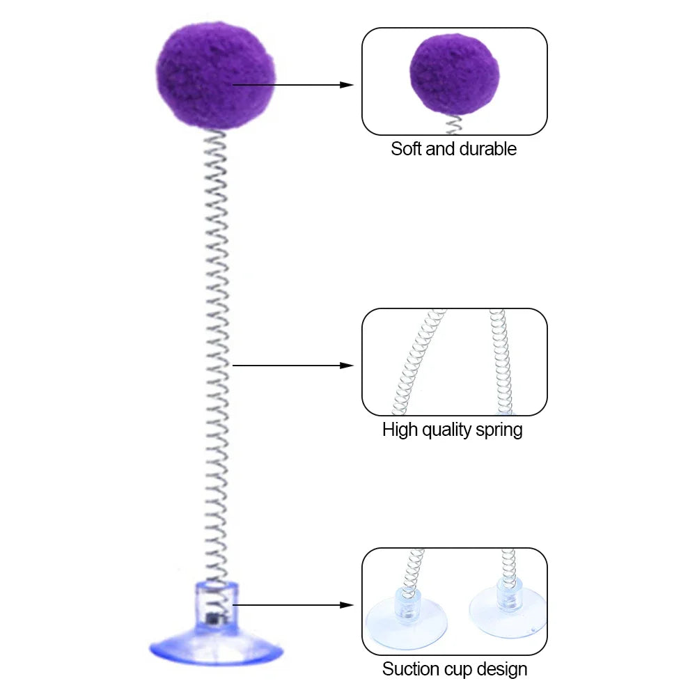 Jouet ressort à ventouse avec pompon — jeu autonome pour chat