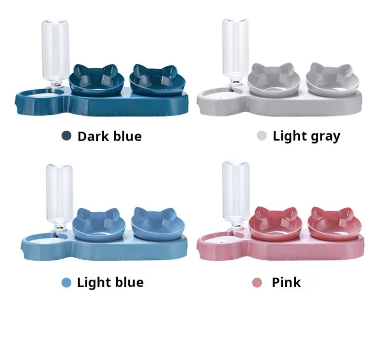 Set 3-en-1 gamelles & fontaine gravité — design oreilles de chat