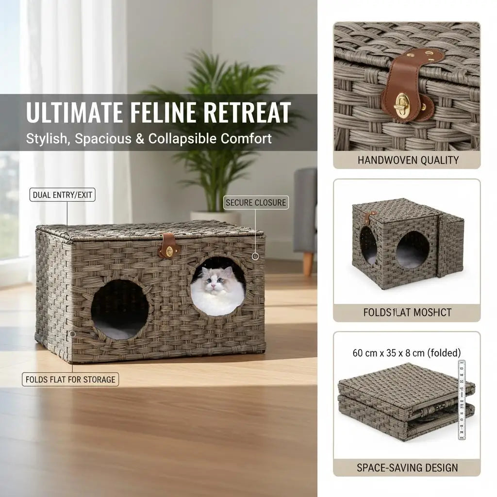 Panier osier décoratif en rotin PE pour chat