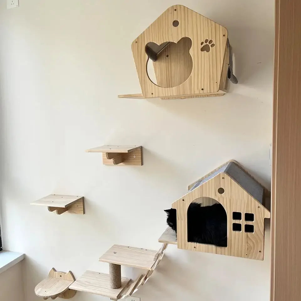 Étagères murales en bois pour chat — griffoir sisal modulable