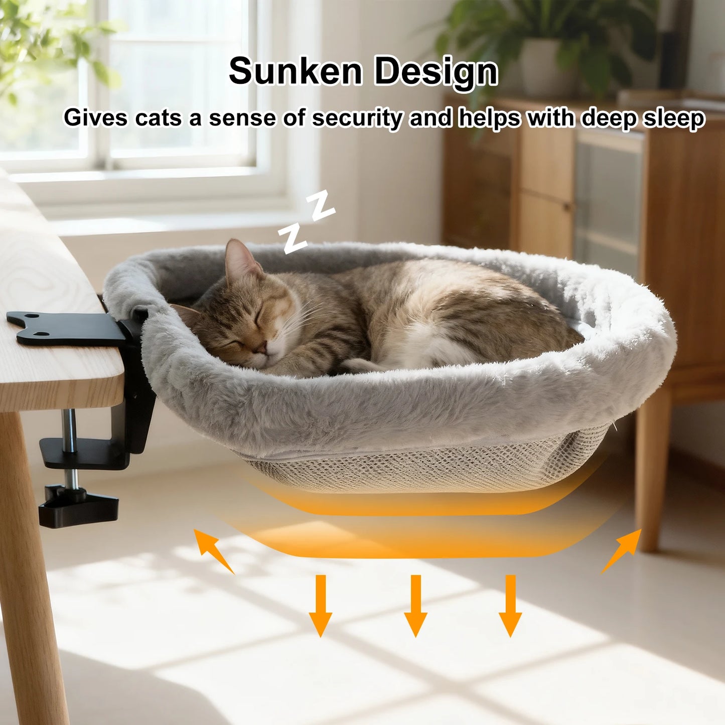 Lit de bureau pliant pour chat — se fixe sur votre bureau