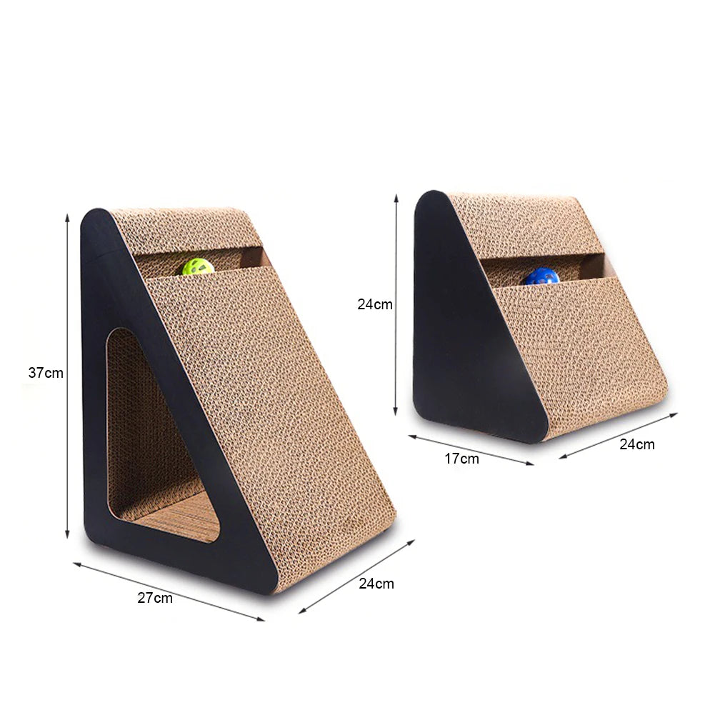 Griffoir triangulaire 2-en-1 avec balle rotative — anti-stress pour chat