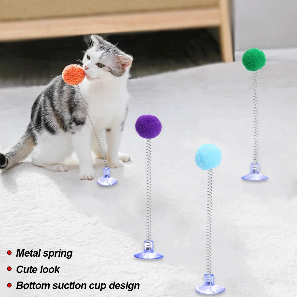 Jouet ressort à ventouse avec pompon — jeu autonome pour chat