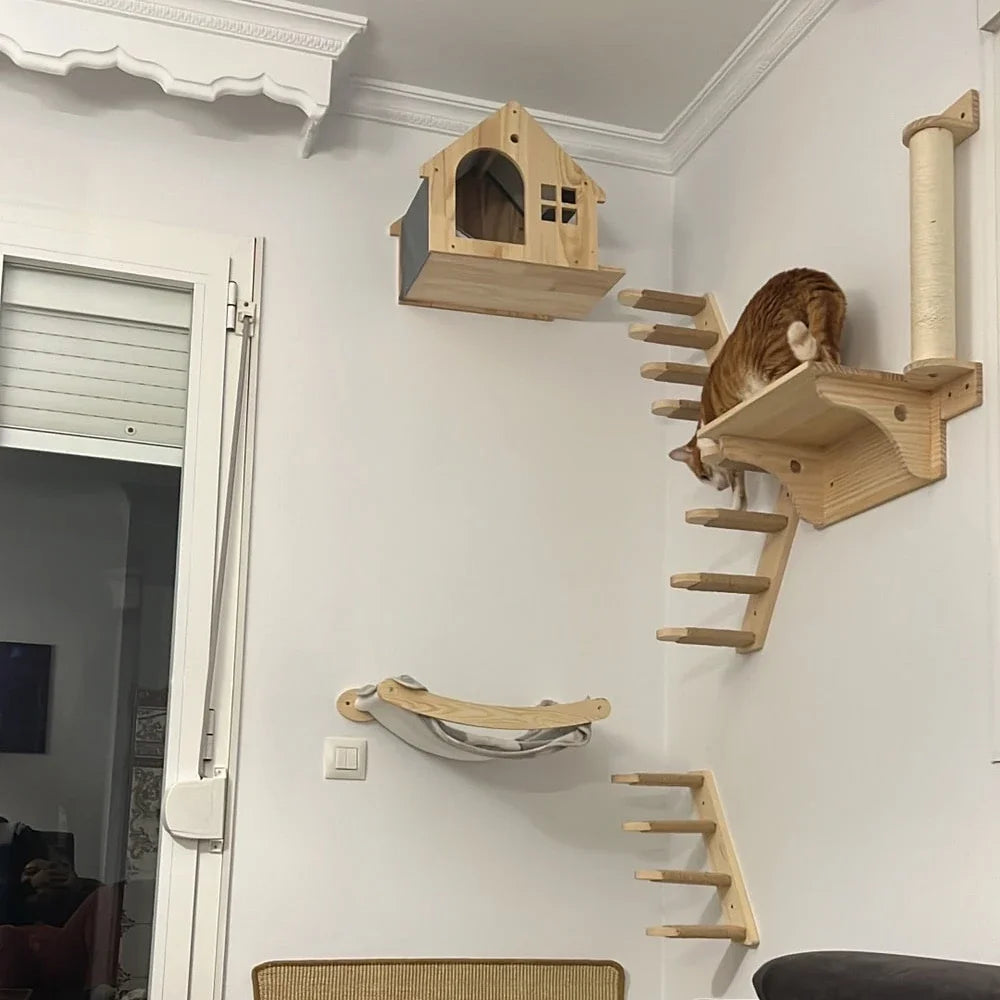 Étagères murales en bois pour chat — griffoir sisal modulable