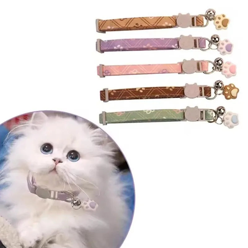 Collier chat coloré avec grelot — motif empreintes