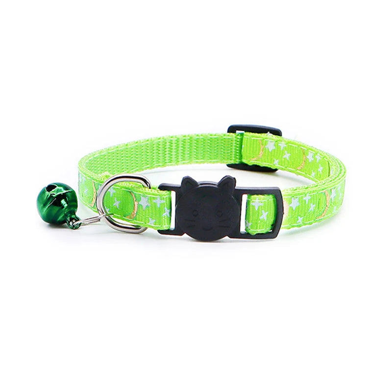 Collier chat étoiles & lune — réfléchissant avec grelot