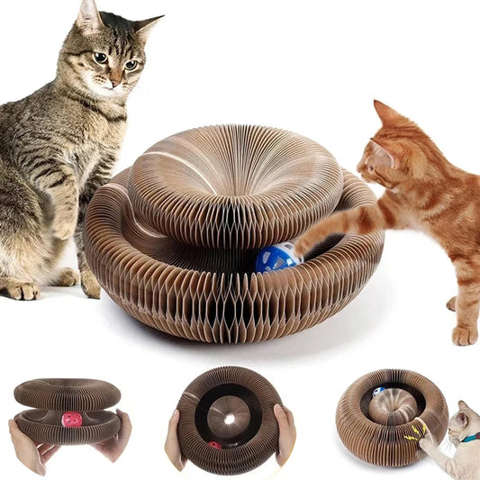 Griffoir orgue en carton ondulé avec balle rotative pour chat