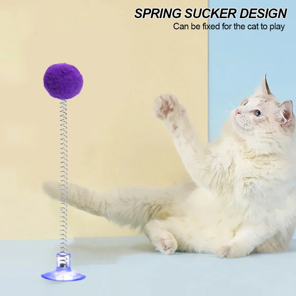 Jouet ressort à ventouse avec pompon — jeu autonome pour chat