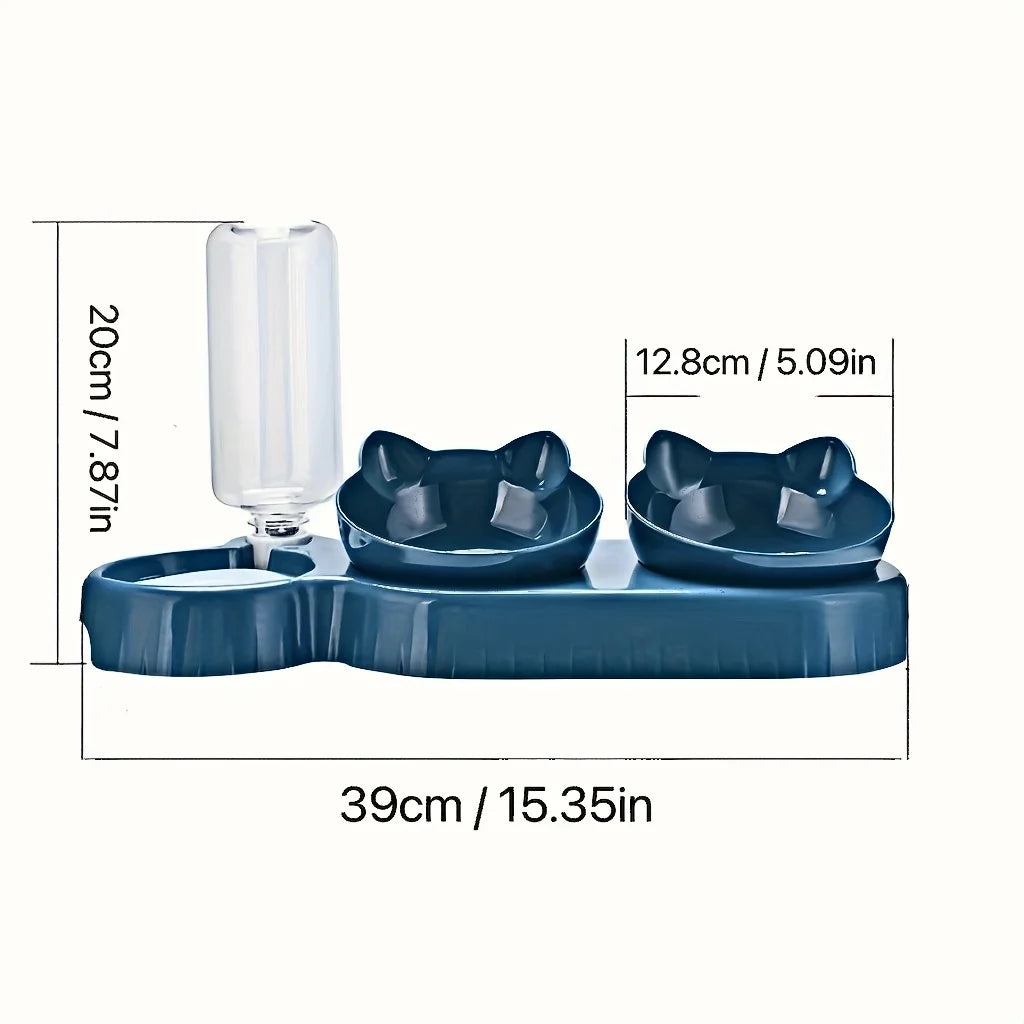 Set 3-en-1 gamelles & fontaine gravité — design oreilles de chat