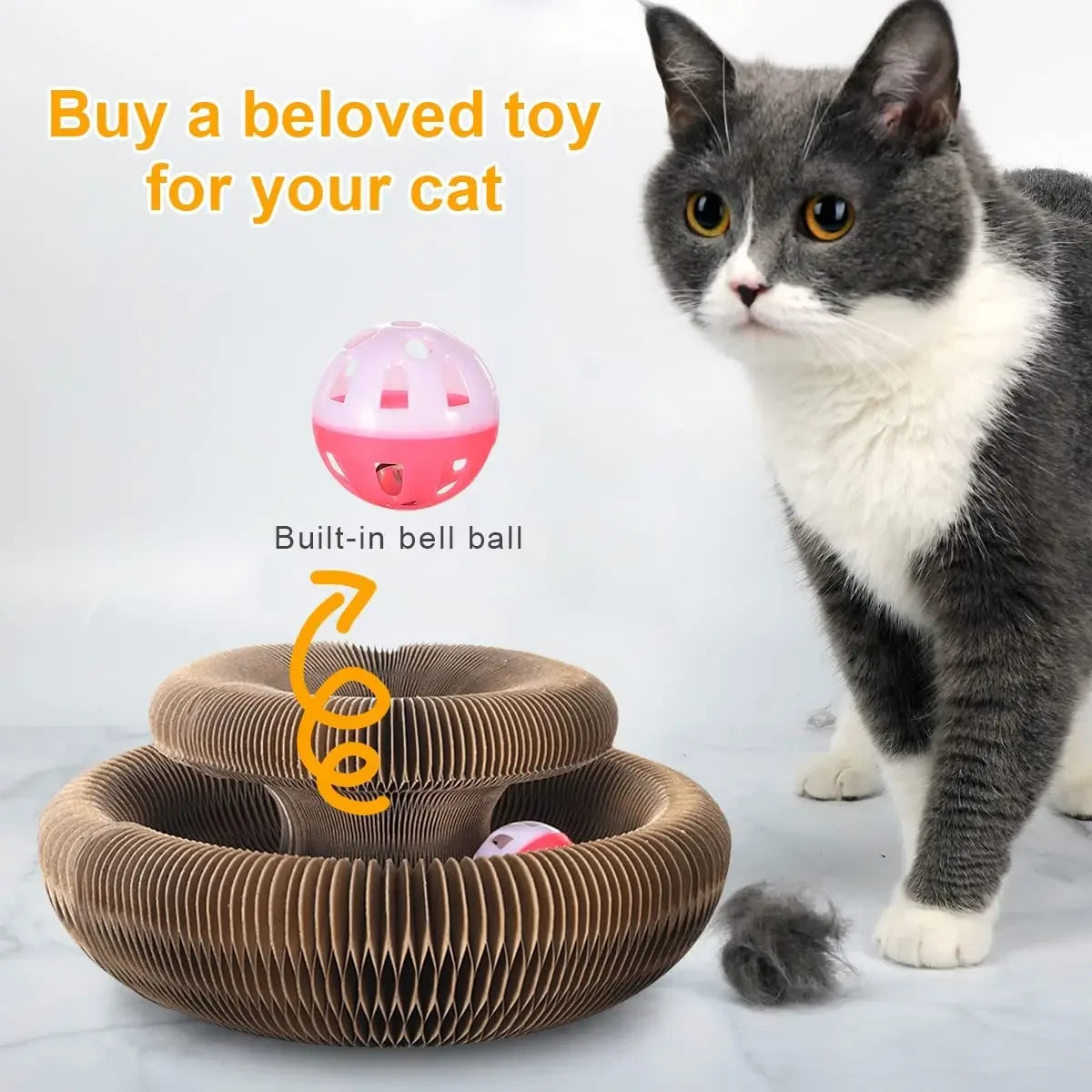 Griffoir orgue en carton ondulé avec balle rotative pour chat