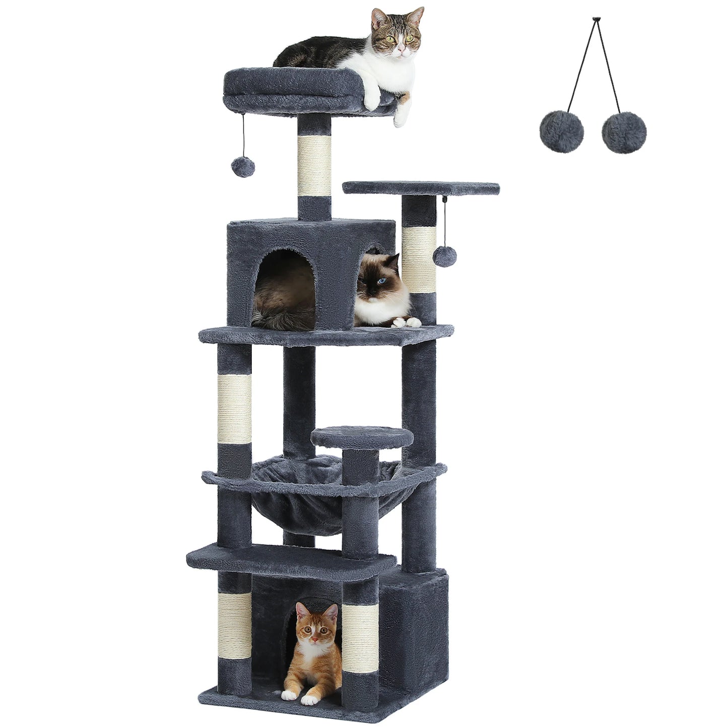 Grand arbre à chat multi-niveaux — sisal, hamac & niches