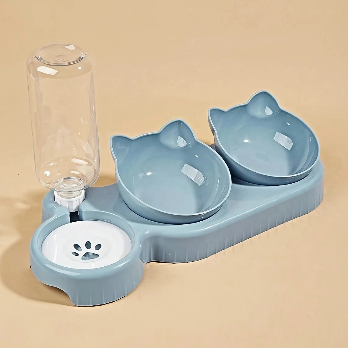 Set 3-en-1 gamelles & fontaine gravité — design oreilles de chat
