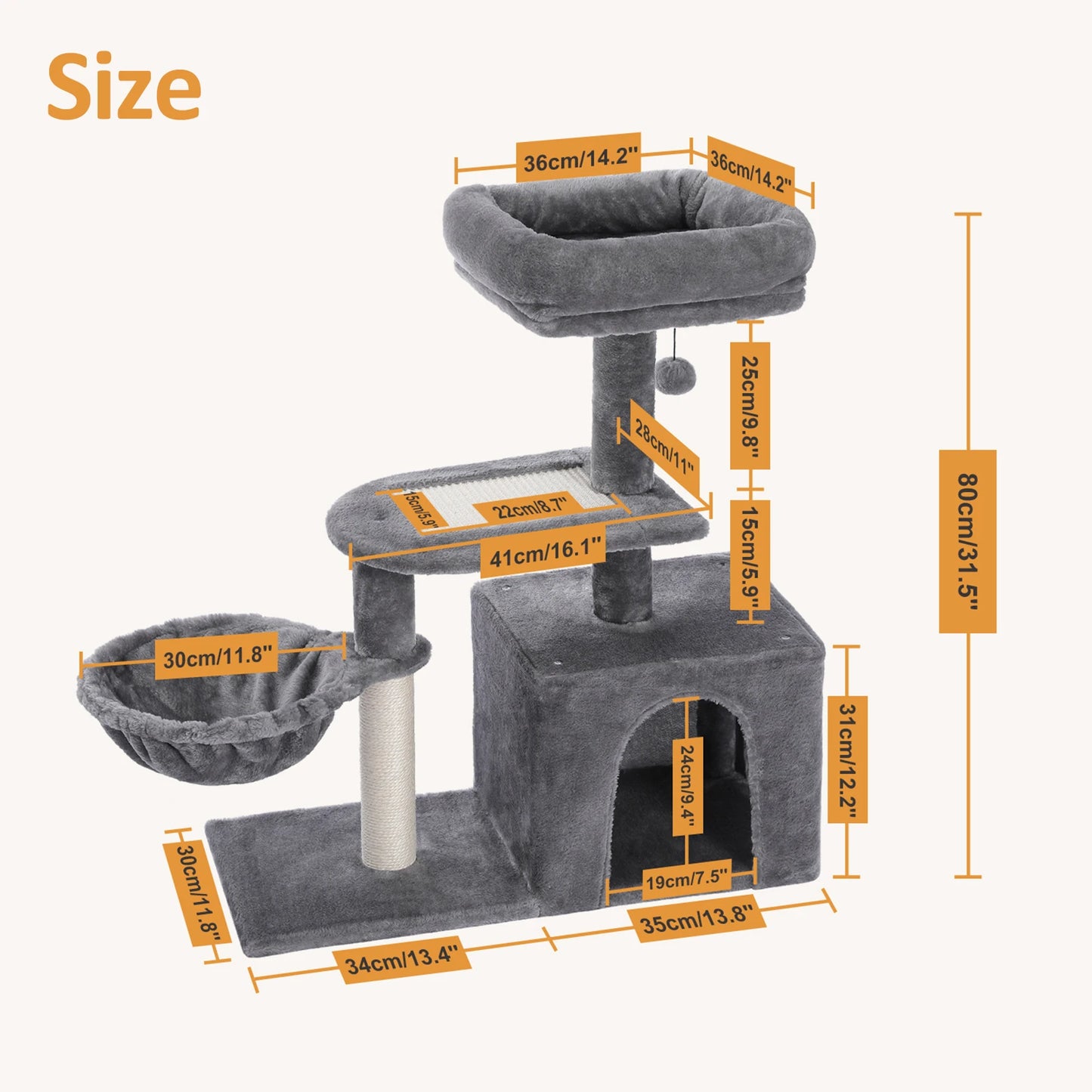 Arbre à chat 73 cm — hamac & griffoirs sisal pour chat d'intérieur