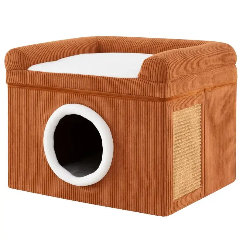 Lit caverne en sisal avec coussin doux — griffoir intégré