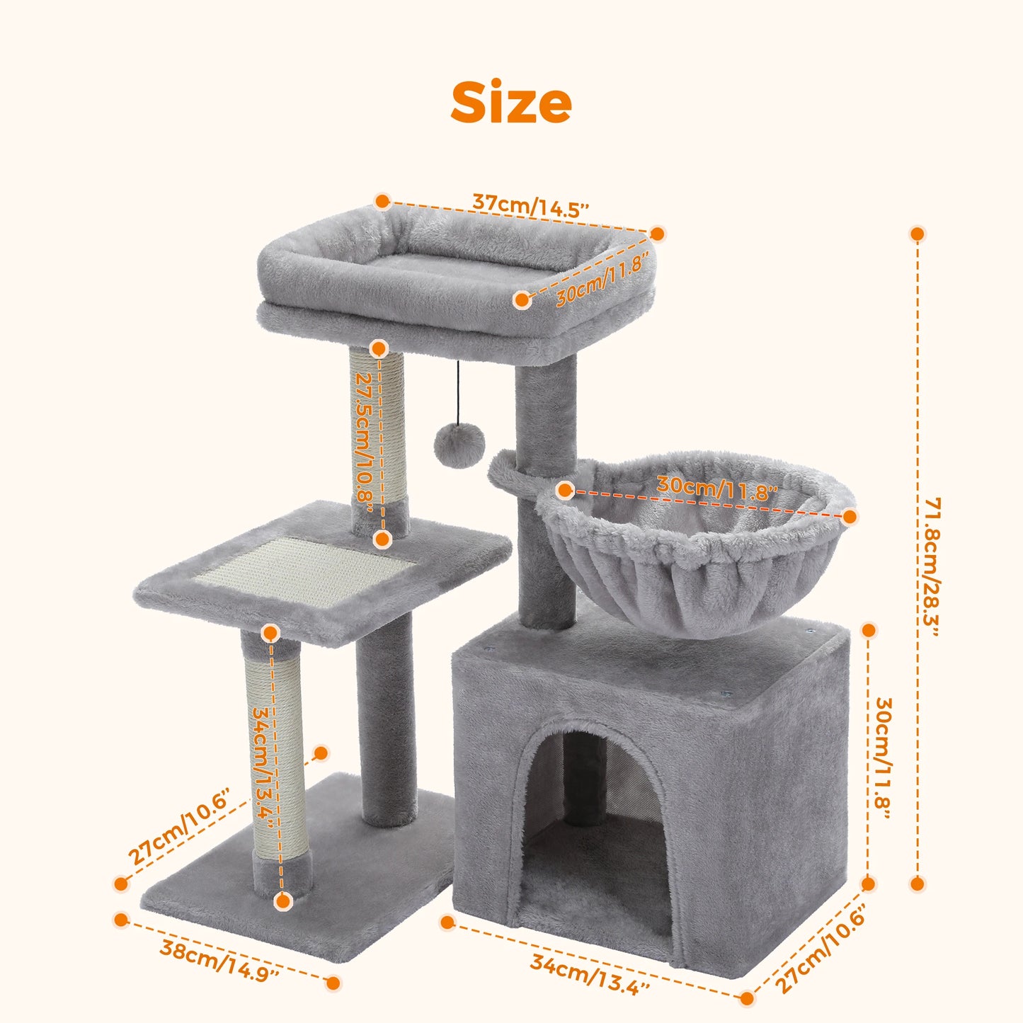 Arbre à chat 73 cm — hamac & griffoirs sisal pour chat d'intérieur