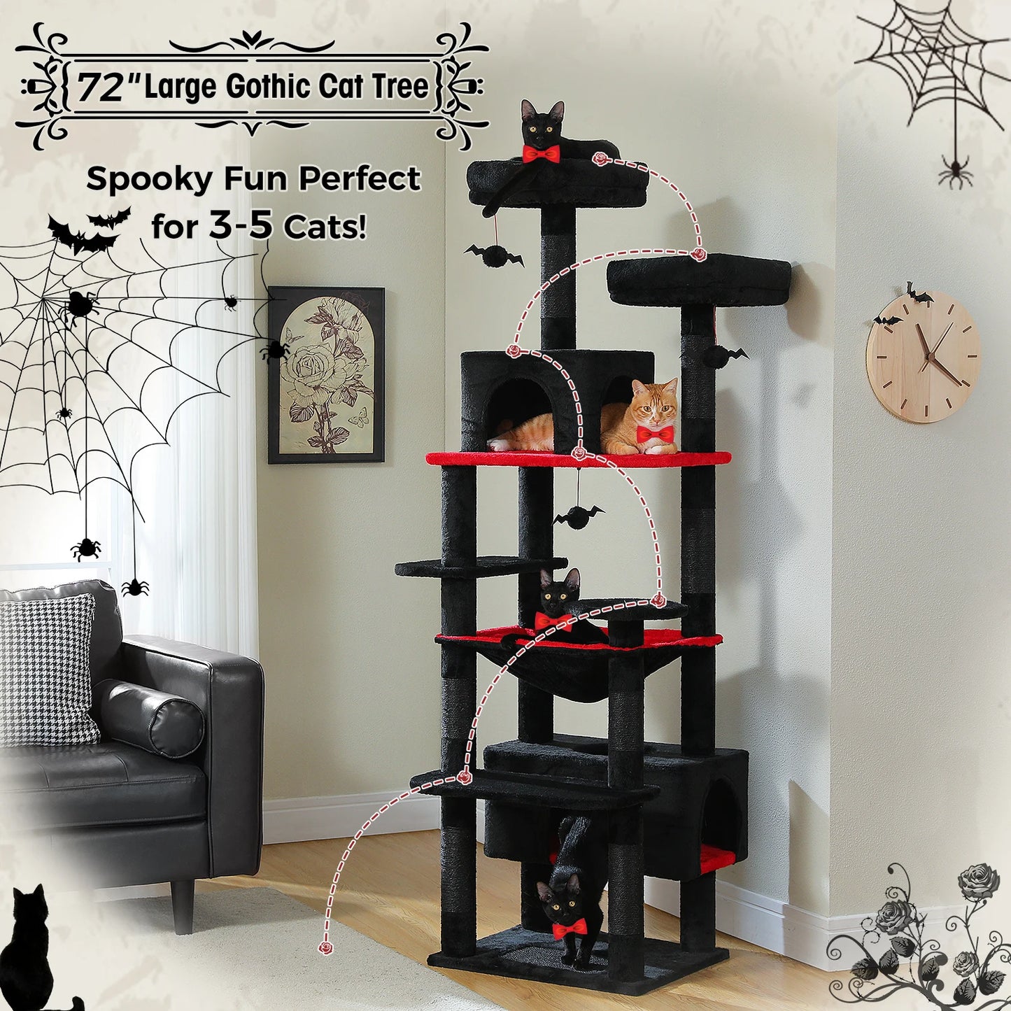 Grand arbre à chat multi-niveaux — sisal, hamac & niches
