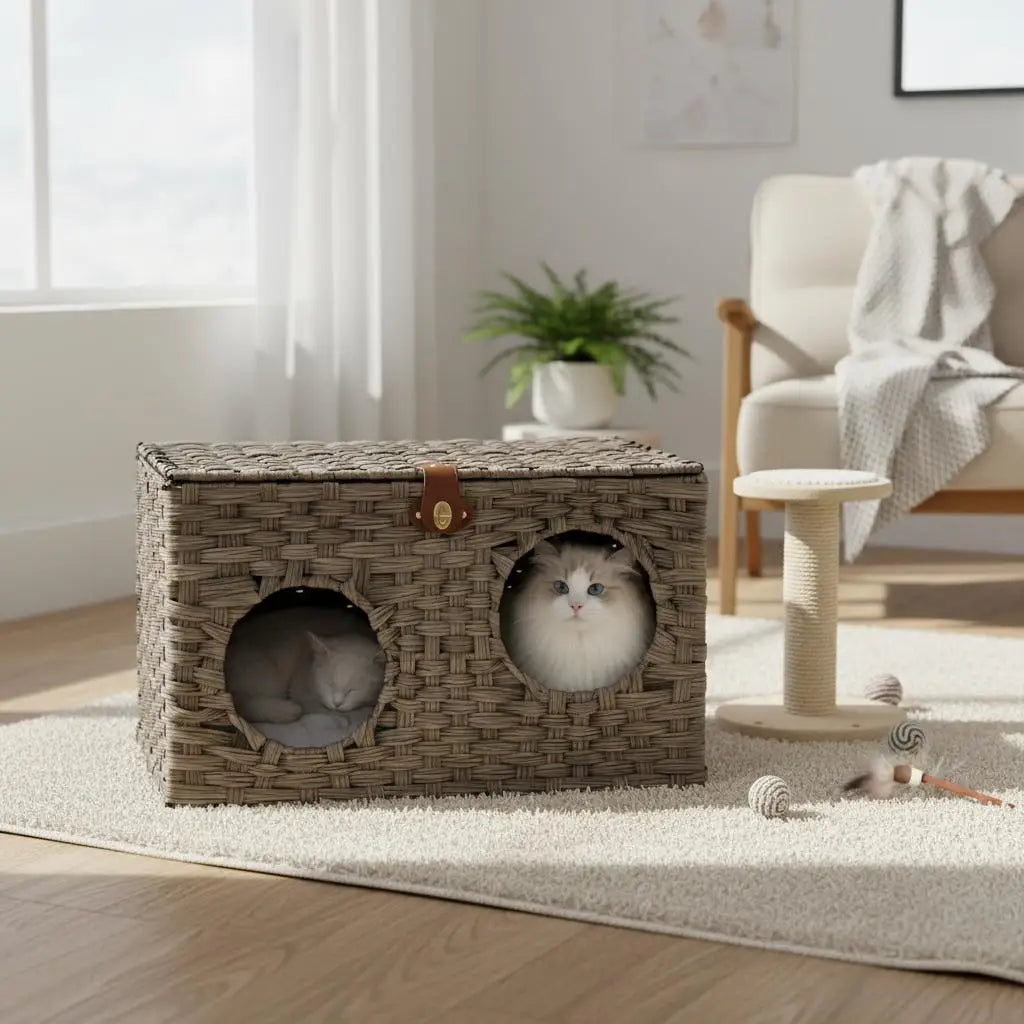 Panier osier décoratif en rotin PE pour chat