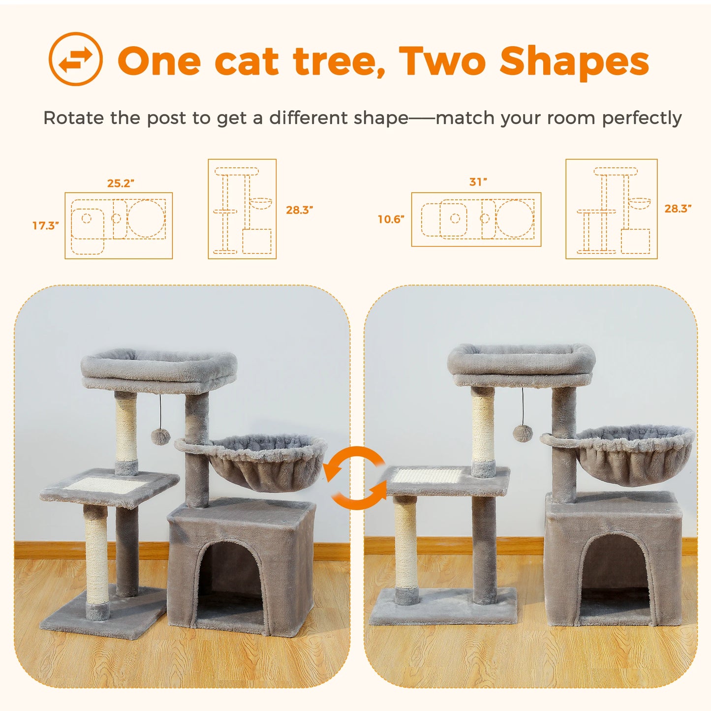 Arbre à chat 73 cm — hamac & griffoirs sisal pour chat d'intérieur