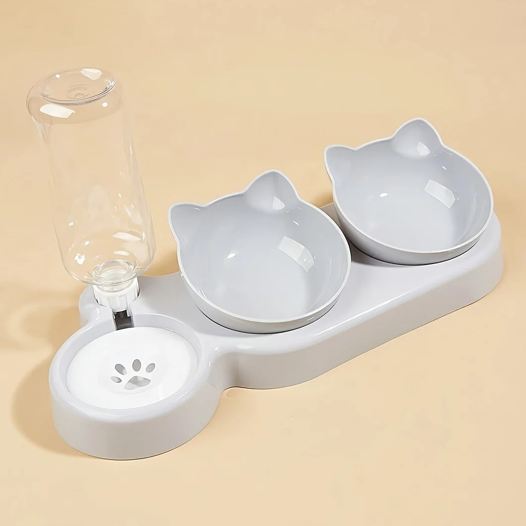Set 3-en-1 gamelles & fontaine gravité — design oreilles de chat