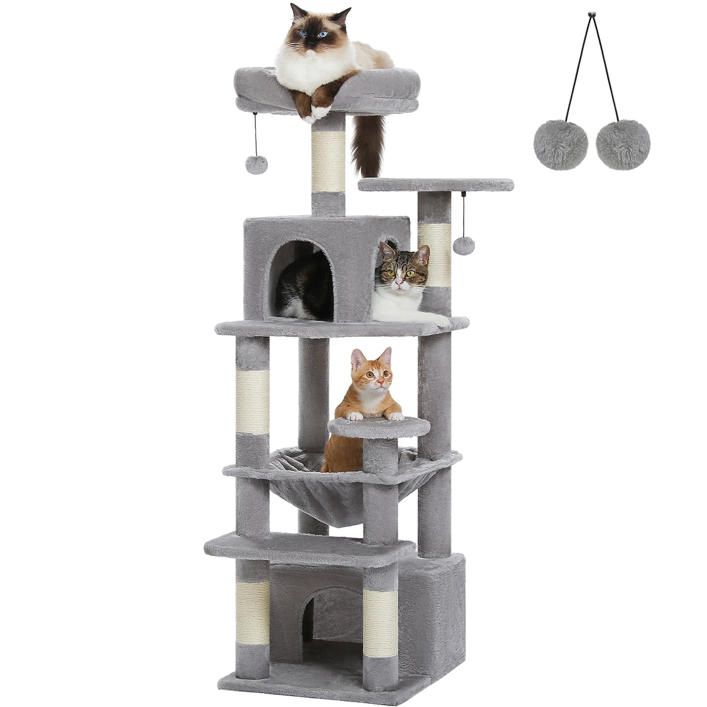 Grand arbre à chat multi-niveaux — sisal, hamac & niches