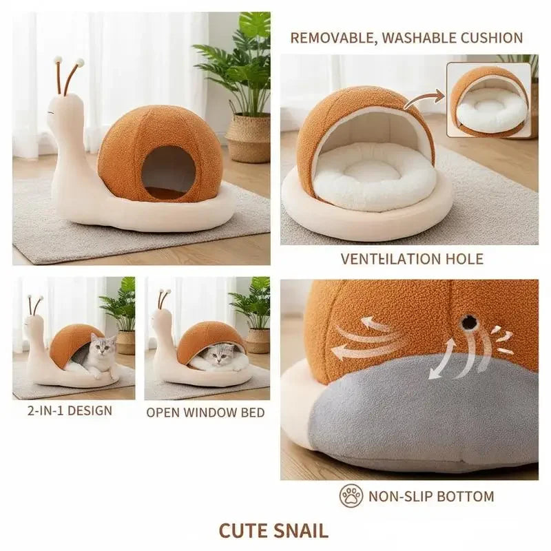 Lit escargot en peluche pour chat — coussin lavable antidérapant