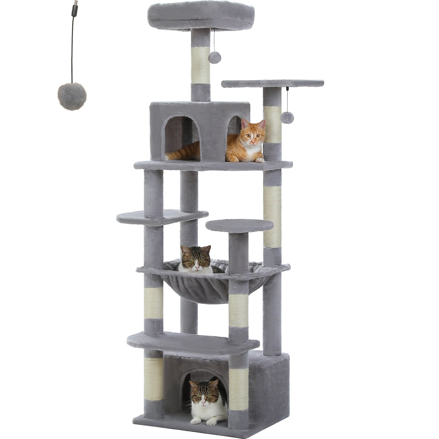 Grand arbre à chat multi-niveaux — sisal, hamac & niches