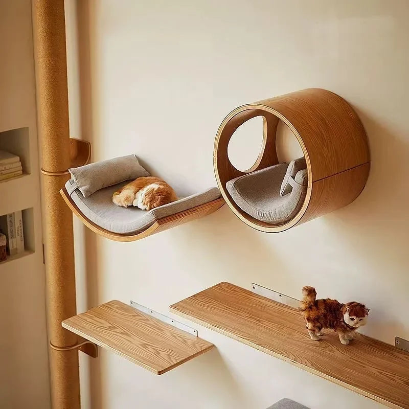 Étagères murales en bois pour chat — griffoir sisal modulable