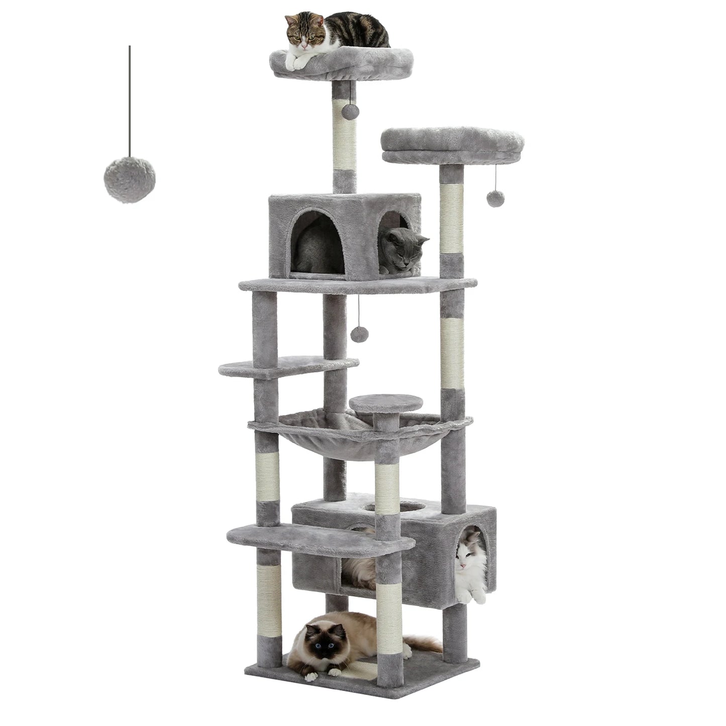 Grand arbre à chat multi-niveaux — sisal, hamac & niches