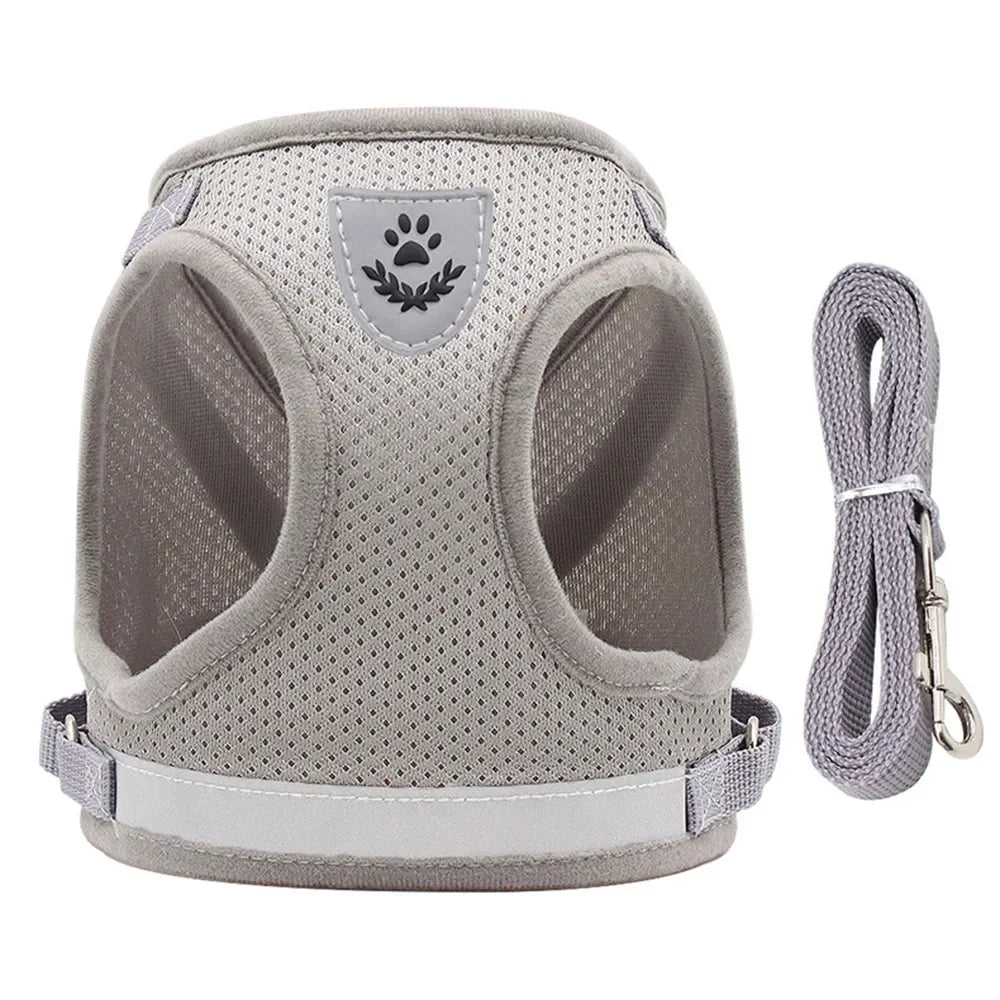 Harnais mesh réfléchissant avec laisse — ajustable pour chat